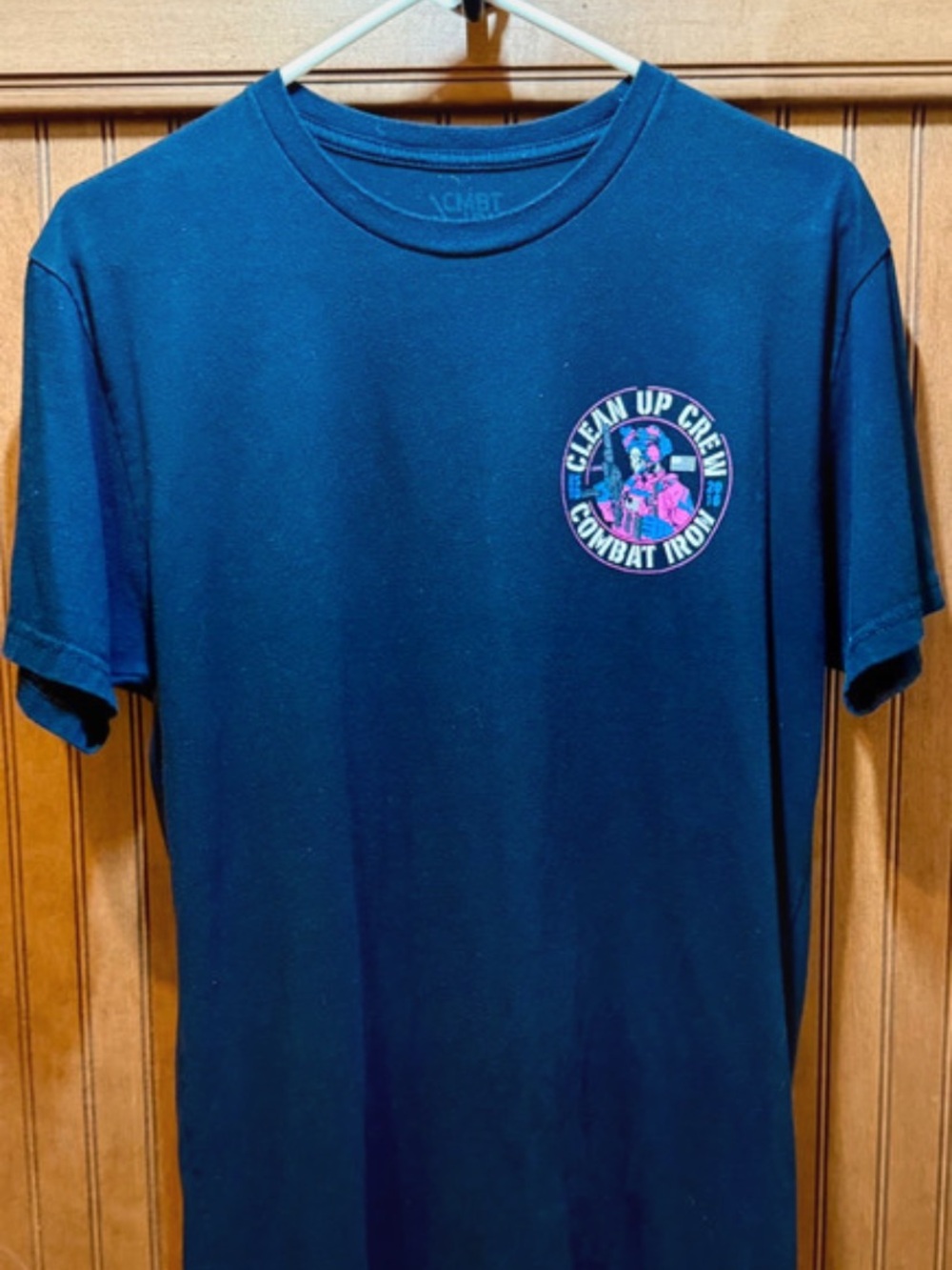 Combat Iron 'Clean Up Crew' Black Graphic Tee with Pink & Blue Badge